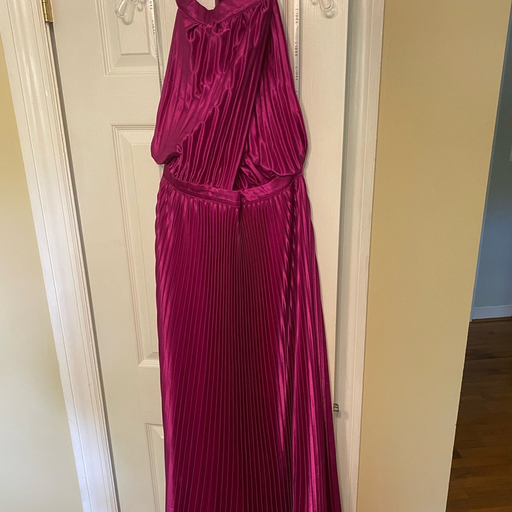 L'IDEE Renaissance Halter Side-Slit Pleated Maxi Dress